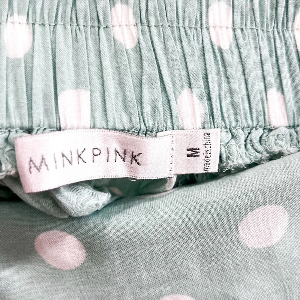 MINK PINK Mint Green Polka Dot Pleated Mini Skirt (Sz M)